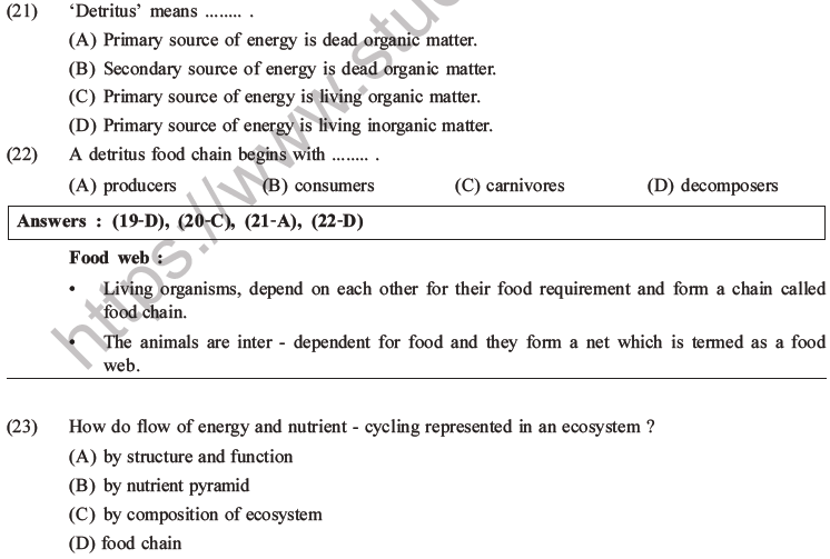 NEET Biology Ecosystem MCQs Set B, Multiple Choice Questions